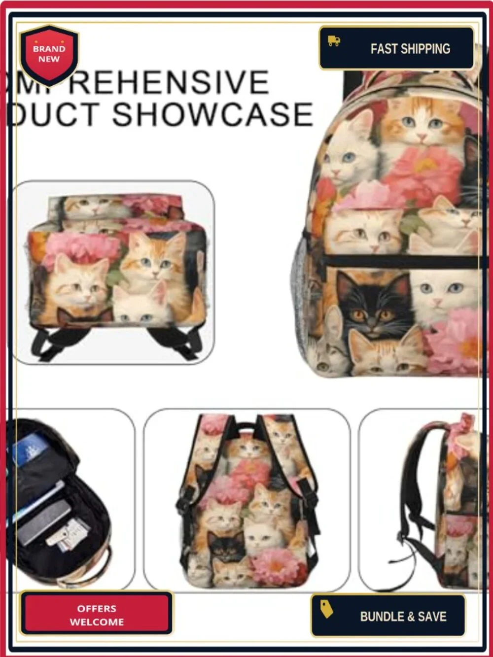 Floral Bulldog Backpack Lightweight Polyester Laptop Daypack for School Travel